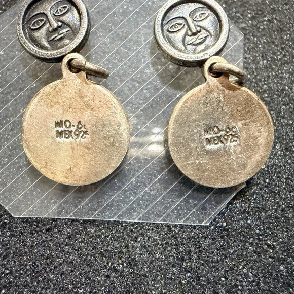 Vintage Sterling Silver Crescent Moon and Star Dangle Earrings - Picture 4 of 7